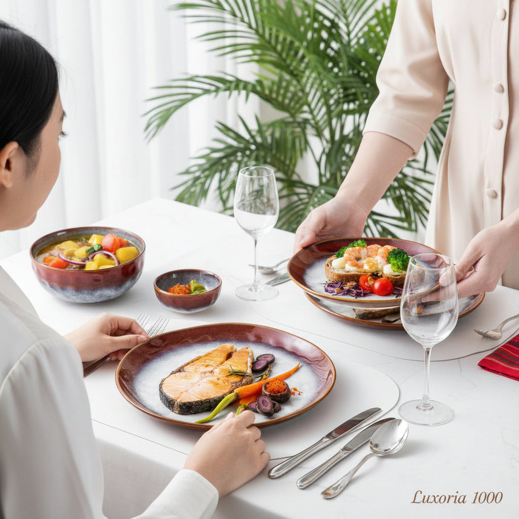 VANCASSO – service de table étoilé 16/32/48 pièces, service de table à glaçure du changement Kiln avec assiette à dîner, assiette à dessert, bol, tasse