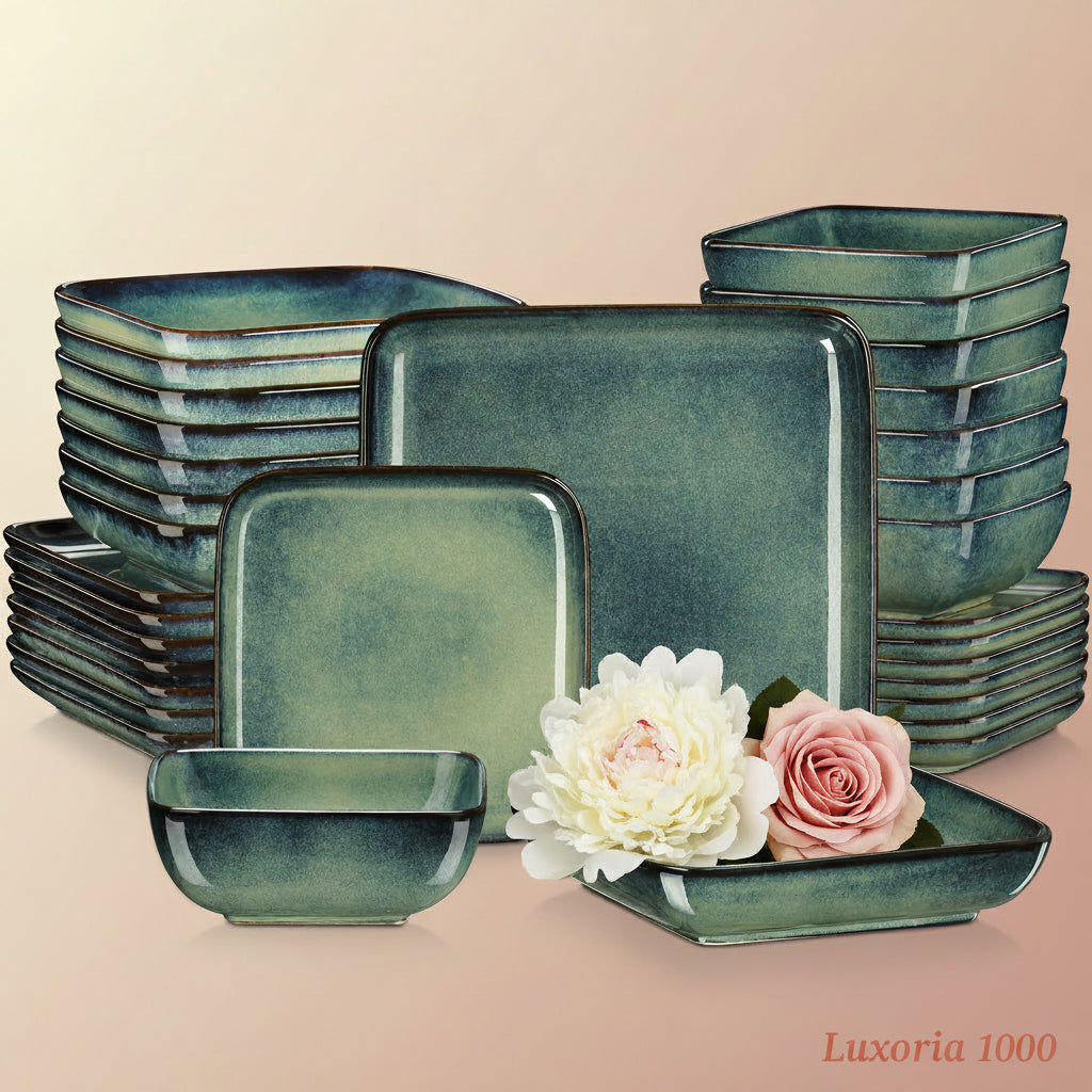 Vancasso Stern – service de table carré vert pour four, changement de glaçage, vaisselle de cuisine 16 pièces, service de vaisselle en céramique pour 4 personnes