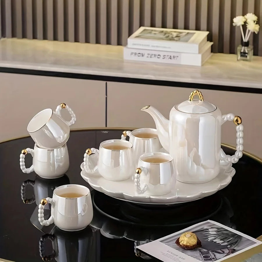 Service à thé en porcelaine émaillée avec perles européennes, théière en porcelaine blanche perle et théière à sucre et à l'huile de lait, 1 pièce/6 pièces/8 pièces/ensemble