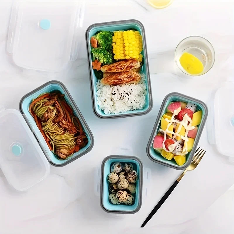 Conteneur de stockage des aliments pliable en Silicone, boîte à déjeuner empilable permettant de gagner de l'espace, accessoires de cuisine pliables pour micro-ondes 1/4 pièces