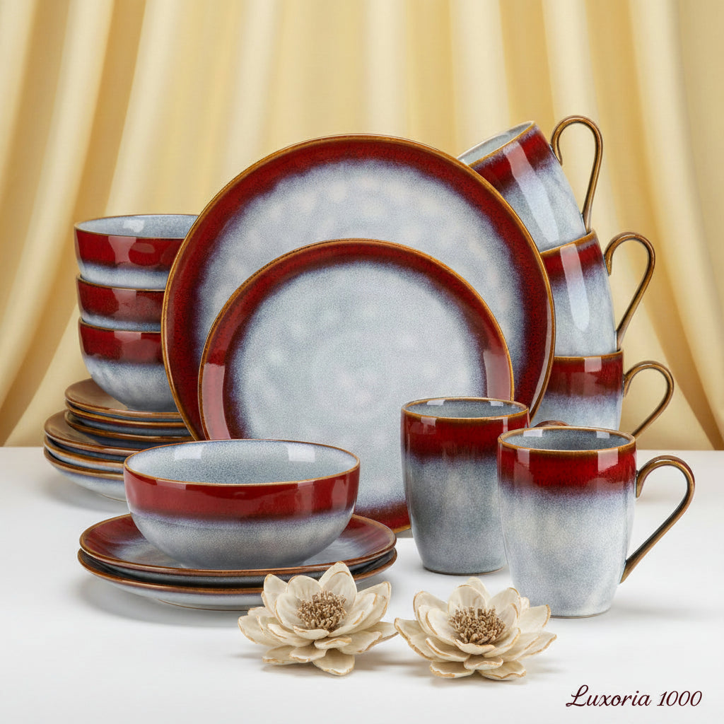 VANCASSO – service de table étoilé 16/32/48 pièces, service de table à glaçure du changement Kiln avec assiette à dîner, assiette à dessert, bol, tasse