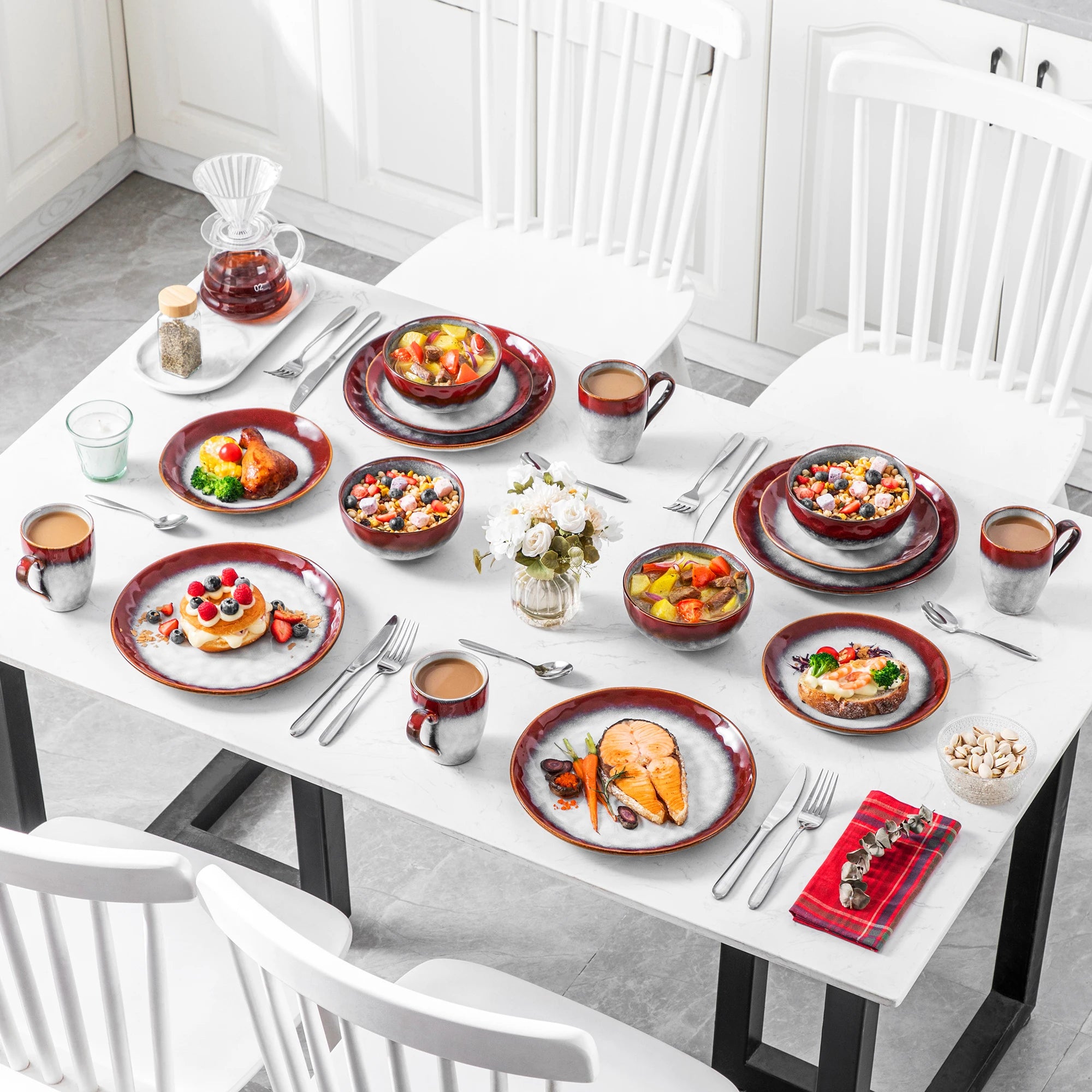 VANCASSO – service de table étoilé 16/32/48 pièces, service de table à glaçure du changement Kiln avec assiette à dîner, assiette à dessert, bol, tasse