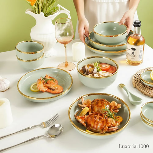 Assiettes en céramique vert clair, ensemble de vaisselle pour Steak, bol Ins, plats à dîner, vaisselle en porcelaine pour hôtel familial