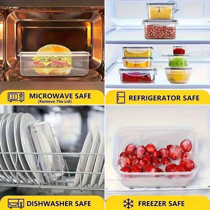Ensemble de récipients de stockage des aliments de cuisine transparents – Coffre-fort pour micro-ondes, boîte à déjeuner en plastique multifonctionnelle avec couvercle + 24 étiquettes de tableau noir