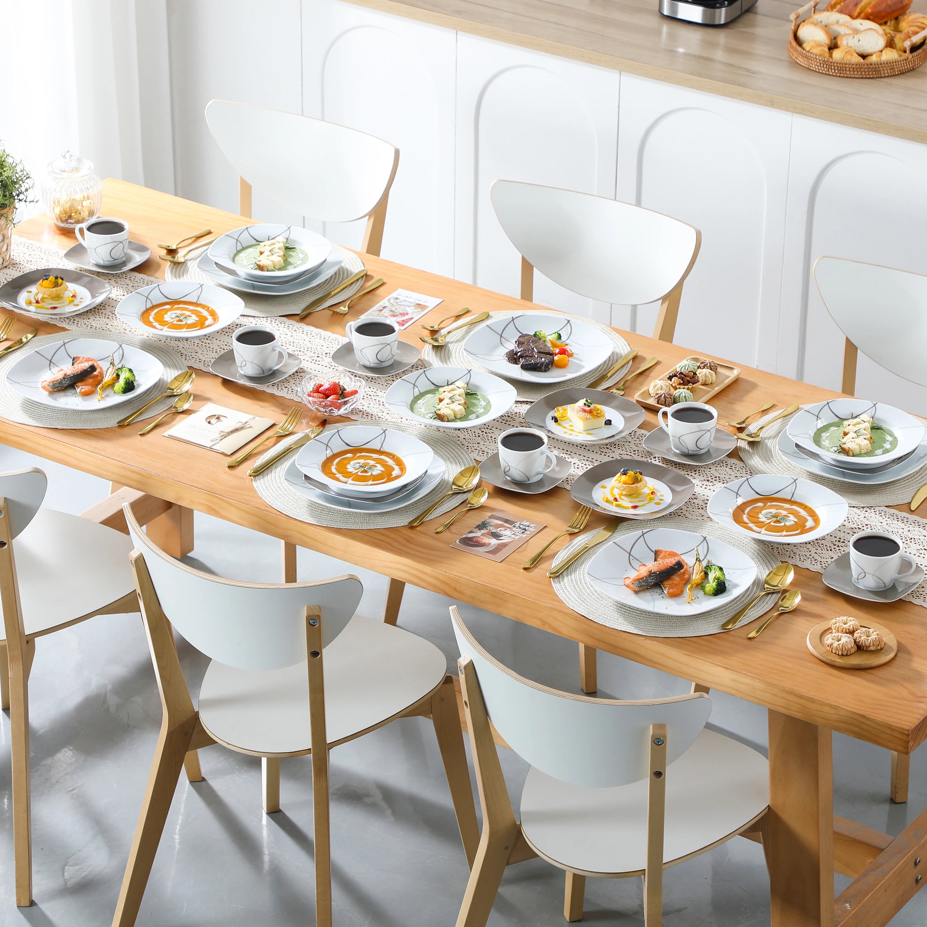 VEWEET – ensemble d'assiettes de cuisine en céramique et porcelaine, 30 pièces, avec 6 assiettes à Dessert/assiettes à soupe/assiettes à dîner/tasses/cuiseurs