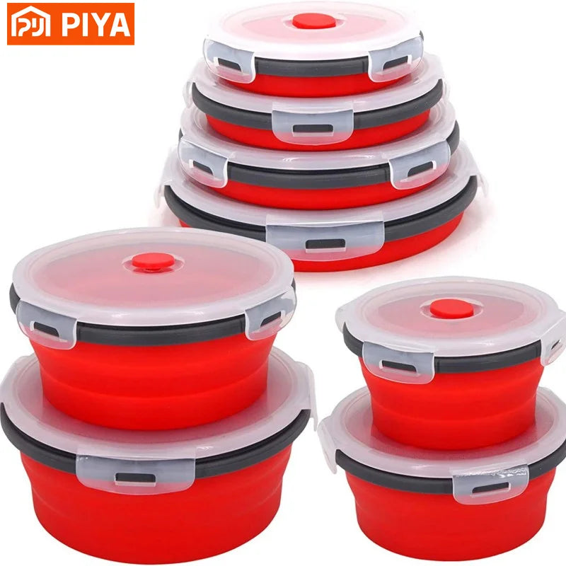Boîte à lunch pliante en silicone avec couvercle, ensemble de bols de camping de pique-nique portables, kit de ustensiles de cuisine, dossier à salade de fruits pliable, boîte à bento
