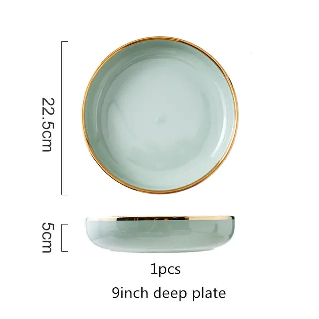 Assiettes en céramique vert clair, ensemble de vaisselle pour Steak, bol Ins, plats à dîner, vaisselle en porcelaine pour hôtel familial