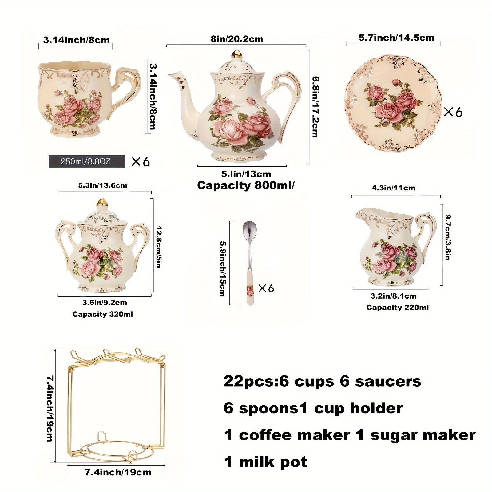 Coffret cadeau de thé de l'après-midi – Garniture dorée vintage, parfait pour les diplômés et les amateurs de thé, artisanat européen