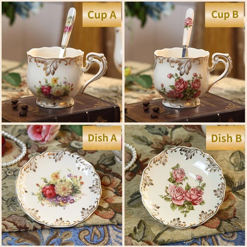 Ensemble de tasses et soucoupes à café en porcelaine ivoire britannique, tasse de petit déjeuner domestique en céramique peinte florale Vintage, tasse à thé de l'après-midi