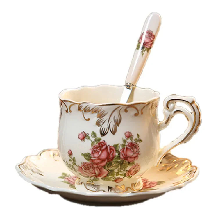 Ensemble de tasses et soucoupes à café en porcelaine ivoire britannique, tasse de petit déjeuner domestique en céramique peinte florale Vintage, tasse à thé de l'après-midi