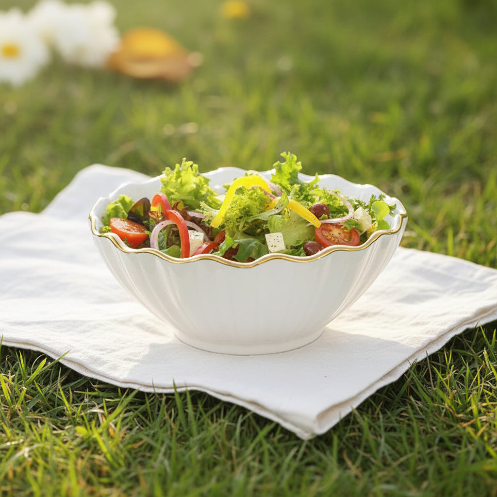 Filles en céramique européen haut de gamme à bords dorés, bol à salade de fruits, bol à riz domestique pour petit-déjeuner, vaisselle d'hôtel et de restaurant