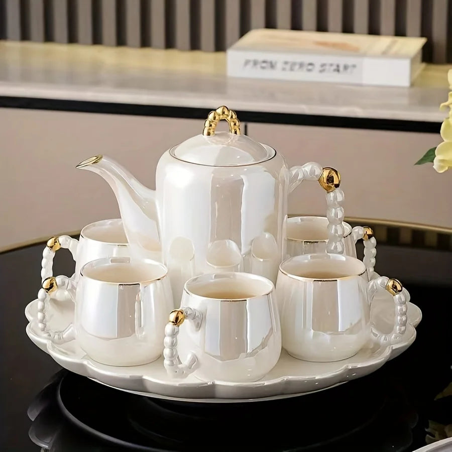 Service à thé en porcelaine émaillée avec perles européennes, théière en porcelaine blanche perle et théière à sucre et à l'huile de lait, 1 pièce/6 pièces/8 pièces/ensemble