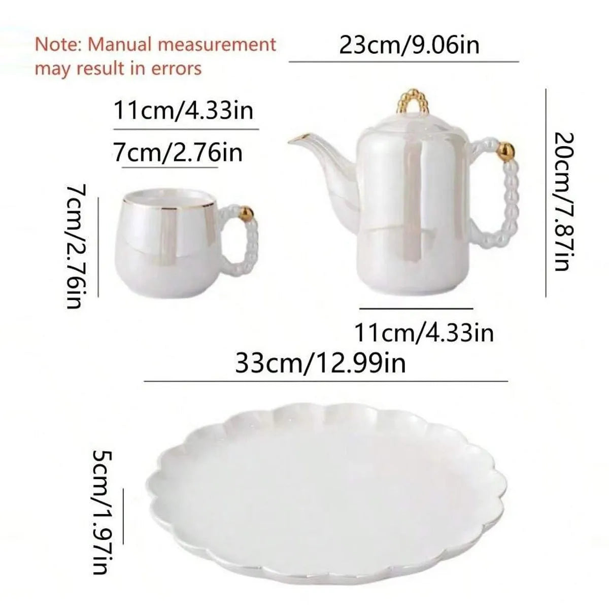 Service à thé en porcelaine émaillée avec perles européennes, théière en porcelaine blanche perle et théière à sucre et à l'huile de lait, 1 pièce/6 pièces/8 pièces/ensemble