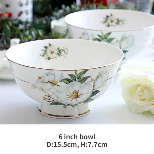 Vaisselle Sophia China, bol de riz en céramique ménager, plats profonds, pots à soupe, assiette plate à steak, ustensiles de cuisine floraux délicats
