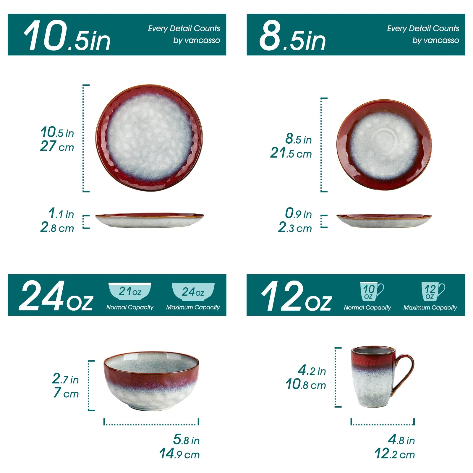 VANCASSO – service de table étoilé 16/32/48 pièces, service de table à glaçure du changement Kiln avec assiette à dîner, assiette à dessert, bol, tasse