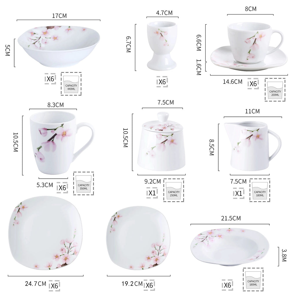 VEWEET ANNIE – service de table en porcelaine 50/100 pièces, avec tasse à œufs, tasses et soucoup, tasse, dessert, soupe et assiette à dîner, bol, pichet à lait, ensemble de pots à sucre
