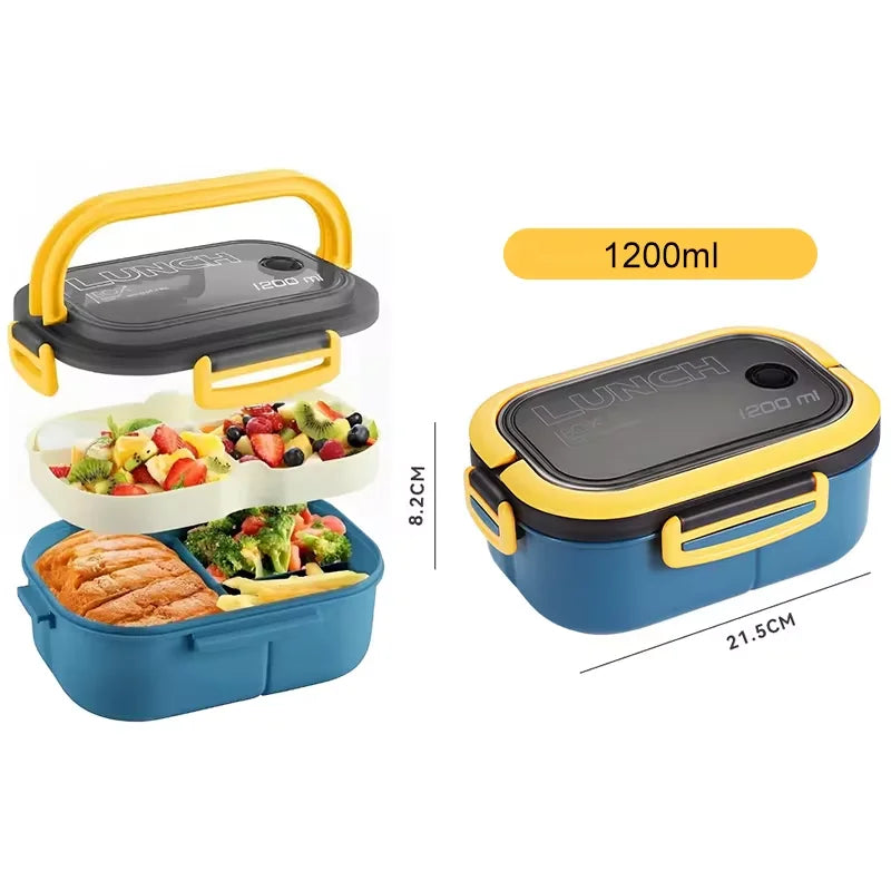 Boîte à lunch avec ustensiles de cuisine, micro-ondable, lave-vaisselle, livres, bento hermétique, étudiants, adultes, école, bureau, 1300ml, 4 grilles