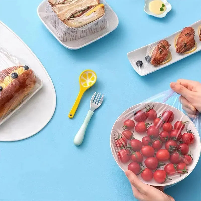 Couvercles alimentaires élastiques, couvercles de bol en plastique jetables pour le stockage de fruits et légumes, enveloppes d'étanchéité de fraîcheur, 100 pièces