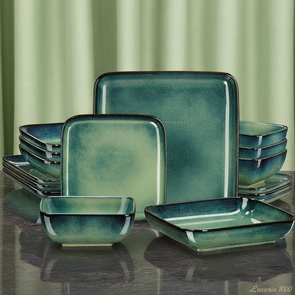 Vancasso Stern – service de table carré vert pour four, changement de glaçage, vaisselle de cuisine 16 pièces, service de vaisselle en céramique pour 4 personnes