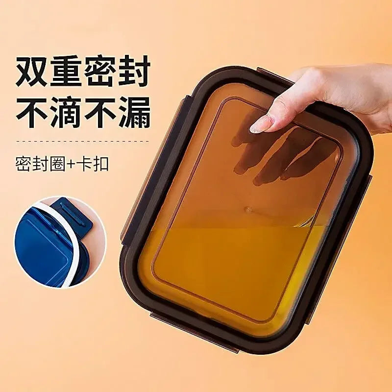 Boîte à déjeuner spéciale en verre pour micro-ondes, boîte de conservation des frais, boîte à déjeuner séparée résistante à la chaleur, bol avec couvercle, famille avec boîte scellée de riz