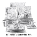 MALACASA FLORA 30/60 pièces ensemble de vaisselle en porcelaine grise marbre avec 6 pièces assiette à dîner/dessert/soupe/tasses et soucoupes ensemble de vaisselle