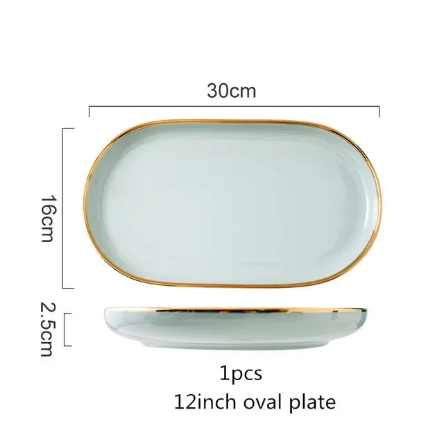 Assiettes en céramique vert clair, ensemble de vaisselle pour Steak, bol Ins, plats à dîner, vaisselle en porcelaine pour hôtel familial