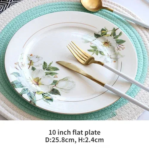 Vaisselle en porcelaine d'os, bols de riz en céramique pour la maison, plats, Pots à soupe, assiette profonde, assiette plate à Steak, vaisselle florale