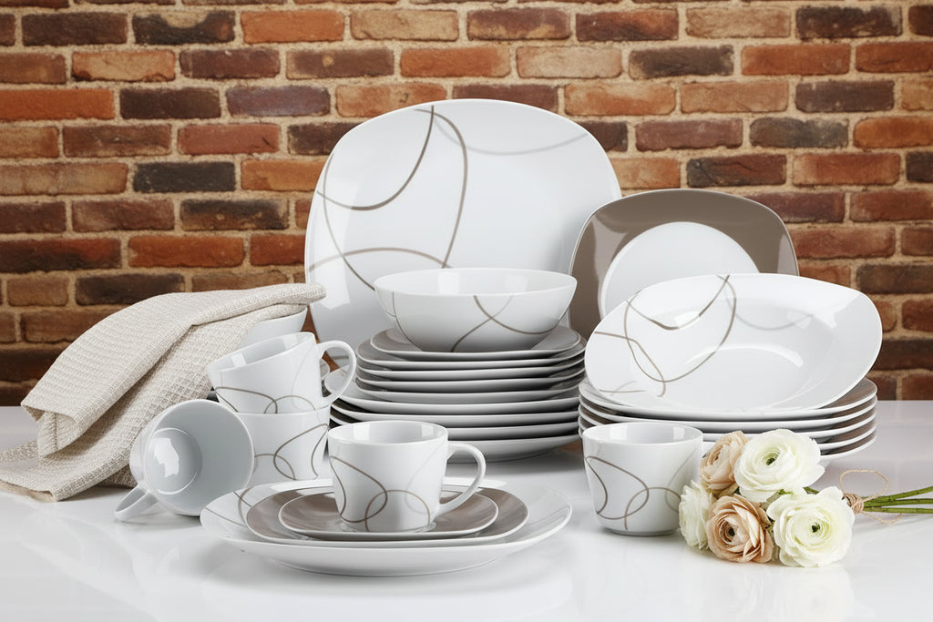 VEWEET – ensemble d'assiettes de cuisine en céramique et porcelaine, 30 pièces, avec 6 assiettes à Dessert/assiettes à soupe/assiettes à dîner/tasses/cuiseurs