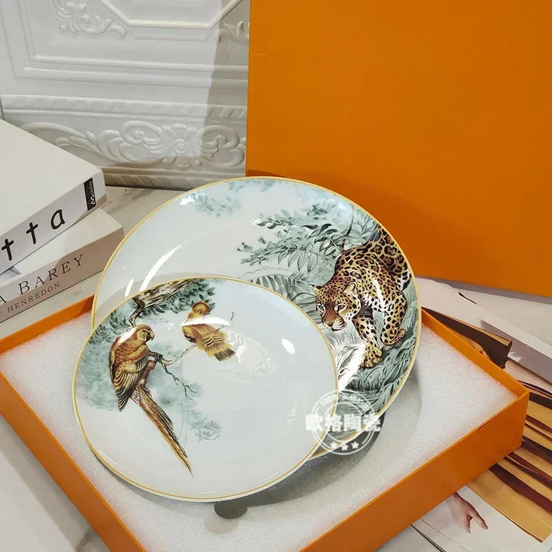 Assiette à dîner occidentale en céramique européenne, ensemble jungle, assiette à steak, tasse à café, après-midi, coffret cadeau personnalisé