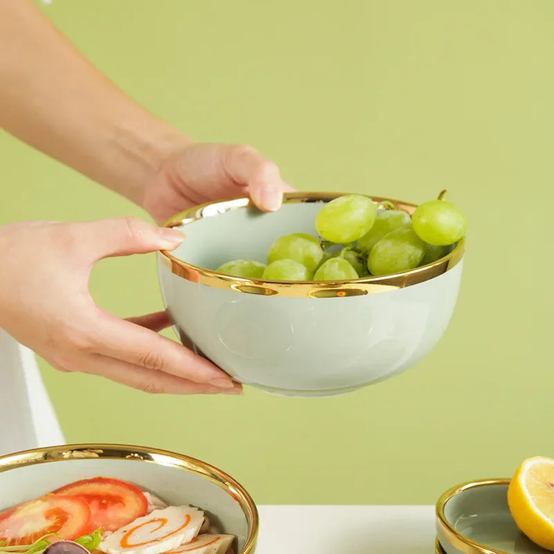Assiettes en céramique vert clair, ensemble de vaisselle pour Steak, bol Ins, plats à dîner, vaisselle en porcelaine pour hôtel familial