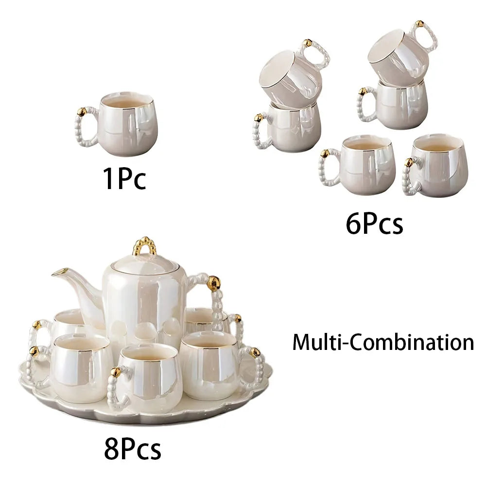 Service à thé en porcelaine émaillée avec perles européennes, théière en porcelaine blanche perle et théière à sucre et à l'huile de lait, 1 pièce/6 pièces/8 pièces/ensemble