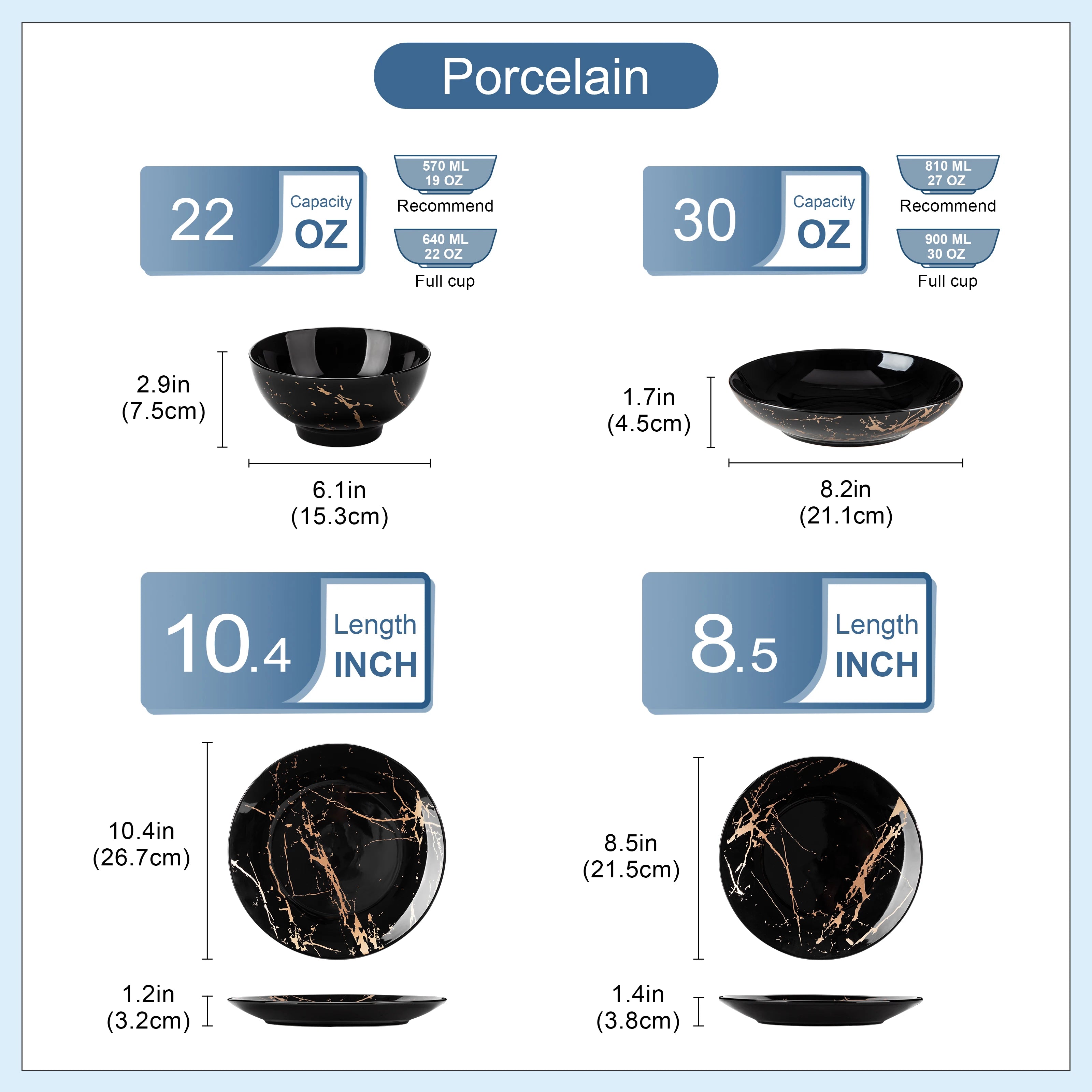 LOVECASA 24 pièces ensembles de vaisselle en glaçure dorée éclaboussures assiettes en porcelaine ensemble de dîner avec 6 pièces assiette à dîner/dessert/assiette à soupe/bol