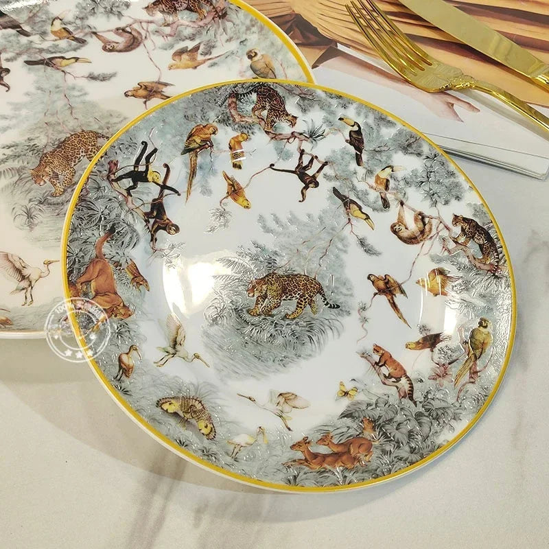 Assiette à dîner occidentale en céramique européenne, ensemble jungle, assiette à steak, tasse à café, après-midi, coffret cadeau personnalisé