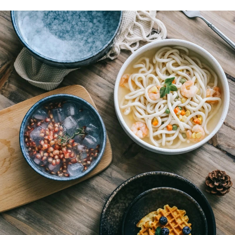 Bol rond Ramen de style japonais, nouilles en céramique, couleur unie, grande soupe, Restaurant, vaisselle rétro pour la maison