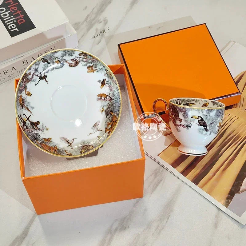 Assiette à dîner occidentale en céramique européenne, ensemble jungle, assiette à steak, tasse à café, après-midi, coffret cadeau personnalisé