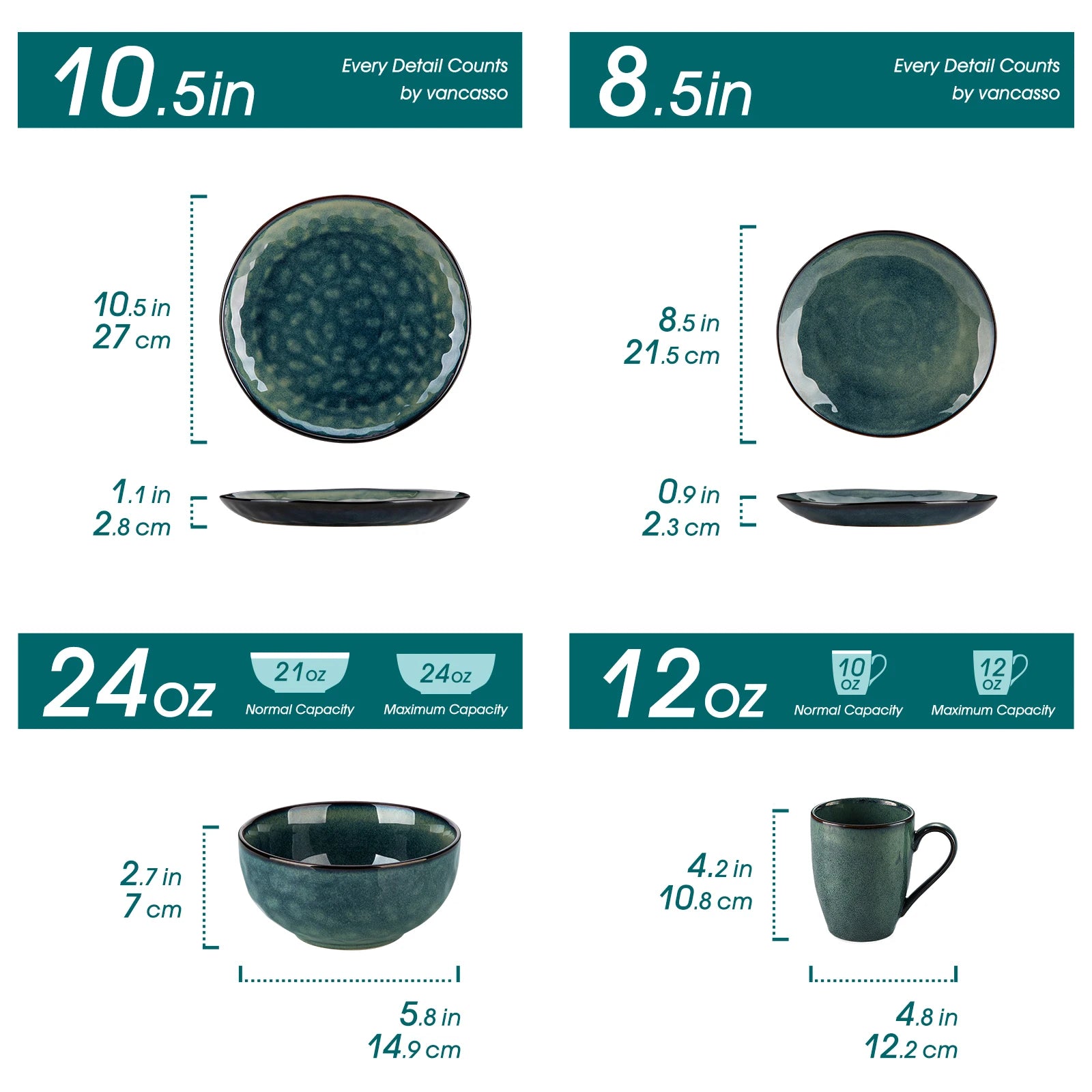 Service de table vert étoilé Vancasso 16/32 pièces, vaisselle en céramique effet four avec assiette plate, assiette à dessert, bol et tasse