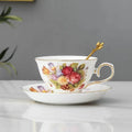 Tasse à café en céramique et ensemble de cuillères S/05 er, service de normalisation du thé fleuri, tasse en porcelaine européenne, tasses à café, cadeau Coffeeware