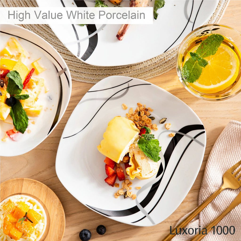 VEWEET FIONA-Service de vaisselle de cuisine en porcelaine, 18/36 pièces, en céramique, ligne noire, avec quePlate, dessert, soupe