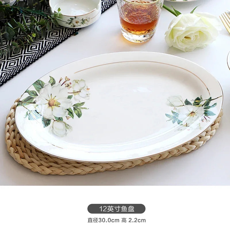 Vaisselle Sophia China, bol de riz en céramique ménager, plats profonds, pots à soupe, assiette plate à steak, ustensiles de cuisine floraux délicats