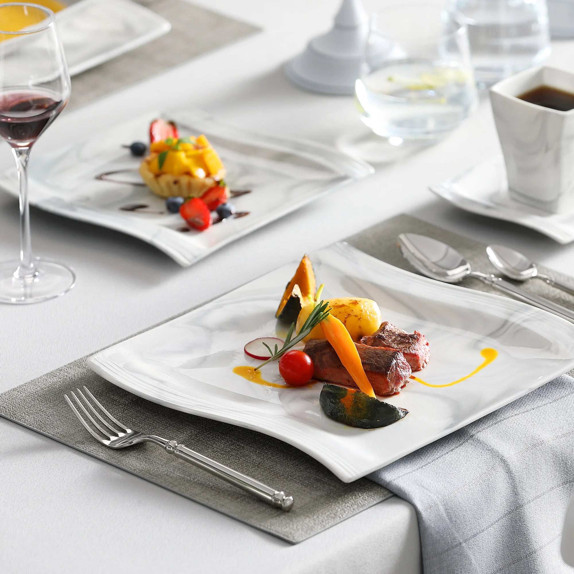 MALACASA FLORA 30/60 pièces ensemble de vaisselle en porcelaine grise marbre avec 6 pièces assiette à dîner/dessert/soupe/tasses et soucoupes ensemble de vaisselle