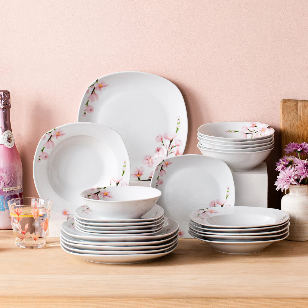 VEWEET – service de table en porcelaine et céramique pour 12 personnes, ensemble d'assiettes à dîner de 48 pièces, avec bol, assiette à Dessert, assiette à soupe et à dîner