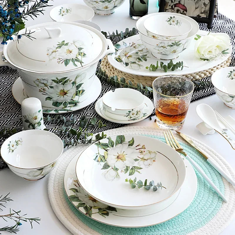 Vaisselle Sophia China, bol de riz en céramique ménager, plats profonds, pots à soupe, assiette plate à steak, ustensiles de cuisine floraux délicats