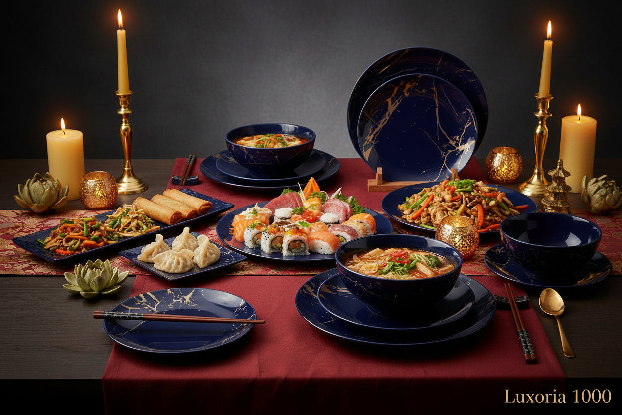LOVECASA 24 pièces ensembles de vaisselle en glaçure dorée éclaboussures assiettes en porcelaine ensemble de dîner avec 6 pièces assiette à dîner/dessert/assiette à soupe/bol