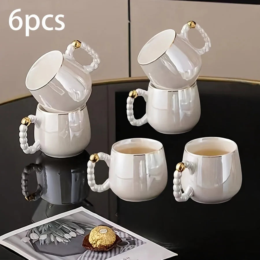 Service à thé en porcelaine émaillée avec perles européennes, théière en porcelaine blanche perle et théière à sucre et à l'huile de lait, 1 pièce/6 pièces/8 pièces/ensemble