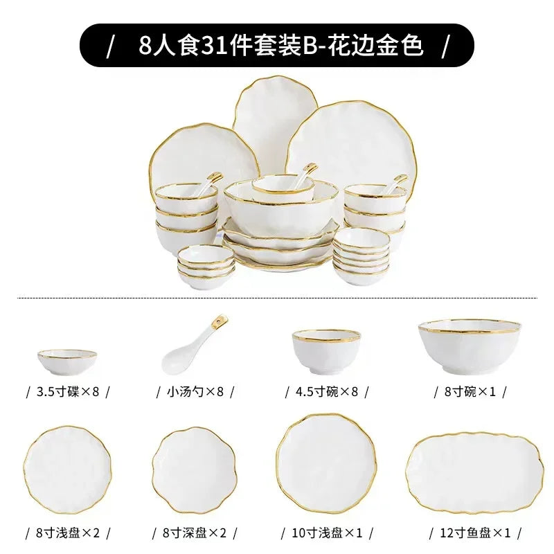 Assiettes à bol nordique, bol à nouilles, assiette à Steak légère, vaisselle de luxe en céramique pour la maison, combinaison d'assiettes et d'assiettes simples et modernes