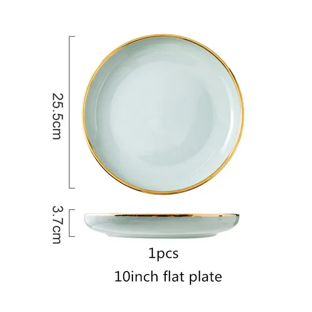 Assiettes en céramique vert clair, ensemble de vaisselle pour Steak, bol Ins, plats à dîner, vaisselle en porcelaine pour hôtel familial