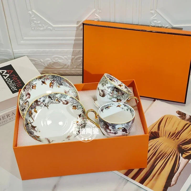 Assiette à dîner occidentale en céramique européenne, ensemble jungle, assiette à steak, tasse à café, après-midi, coffret cadeau personnalisé